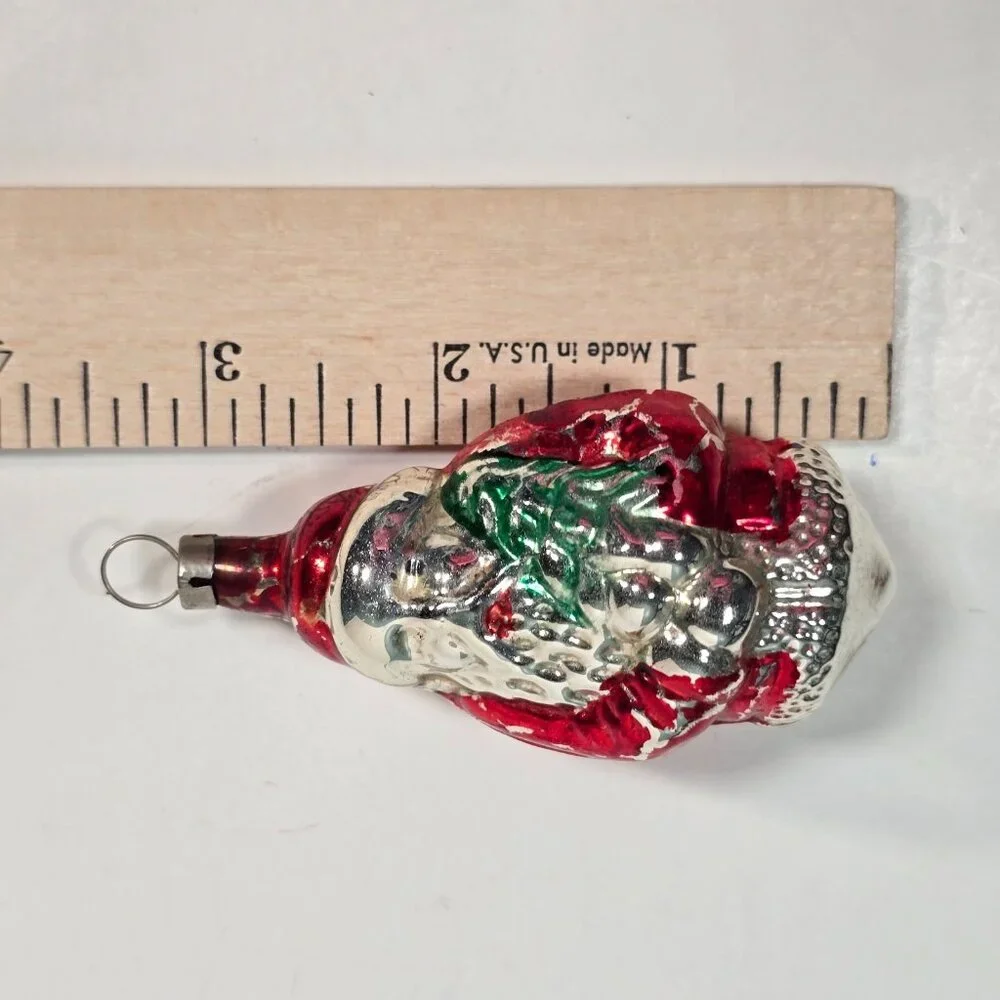 Vintage Czech Santa Glass Ornament Christmas 1950s Mercury Glass Figural Xmas 3